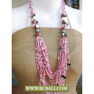 Pinky Fancy Design Necklace Beaded Long Braided Fashion